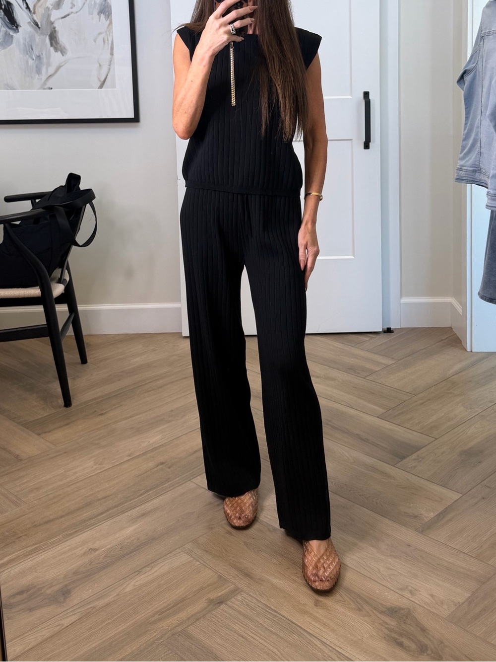 New Sleeveless Ribbed Wide-Leg two piece comfy set tank & pants, black